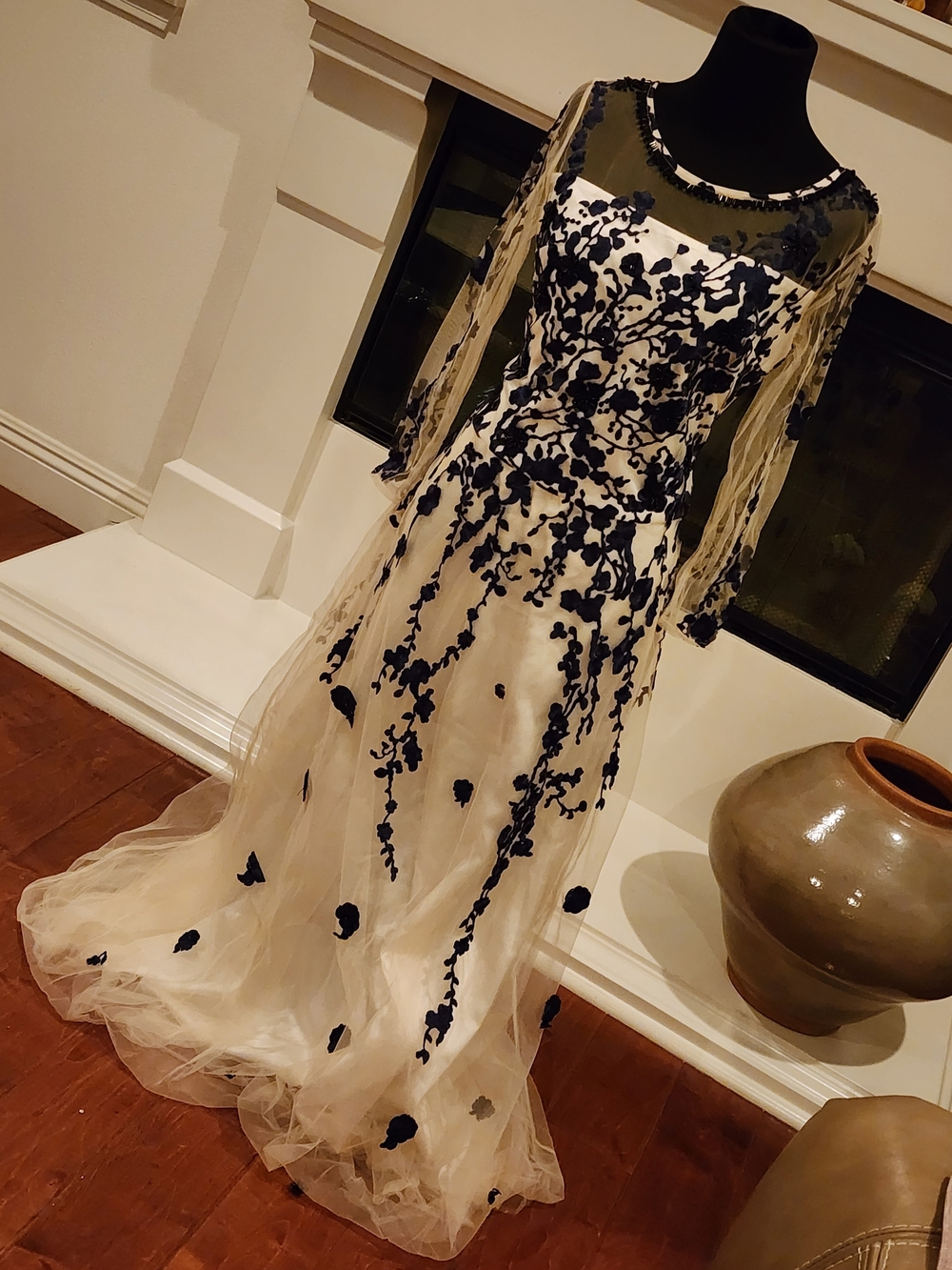 STYLEWE Ivory Maxi Dress with Navy Floral Appliqué